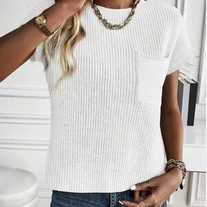 Ugerlov White Ribbed Cap‎ Sleeve Knit Top NWT